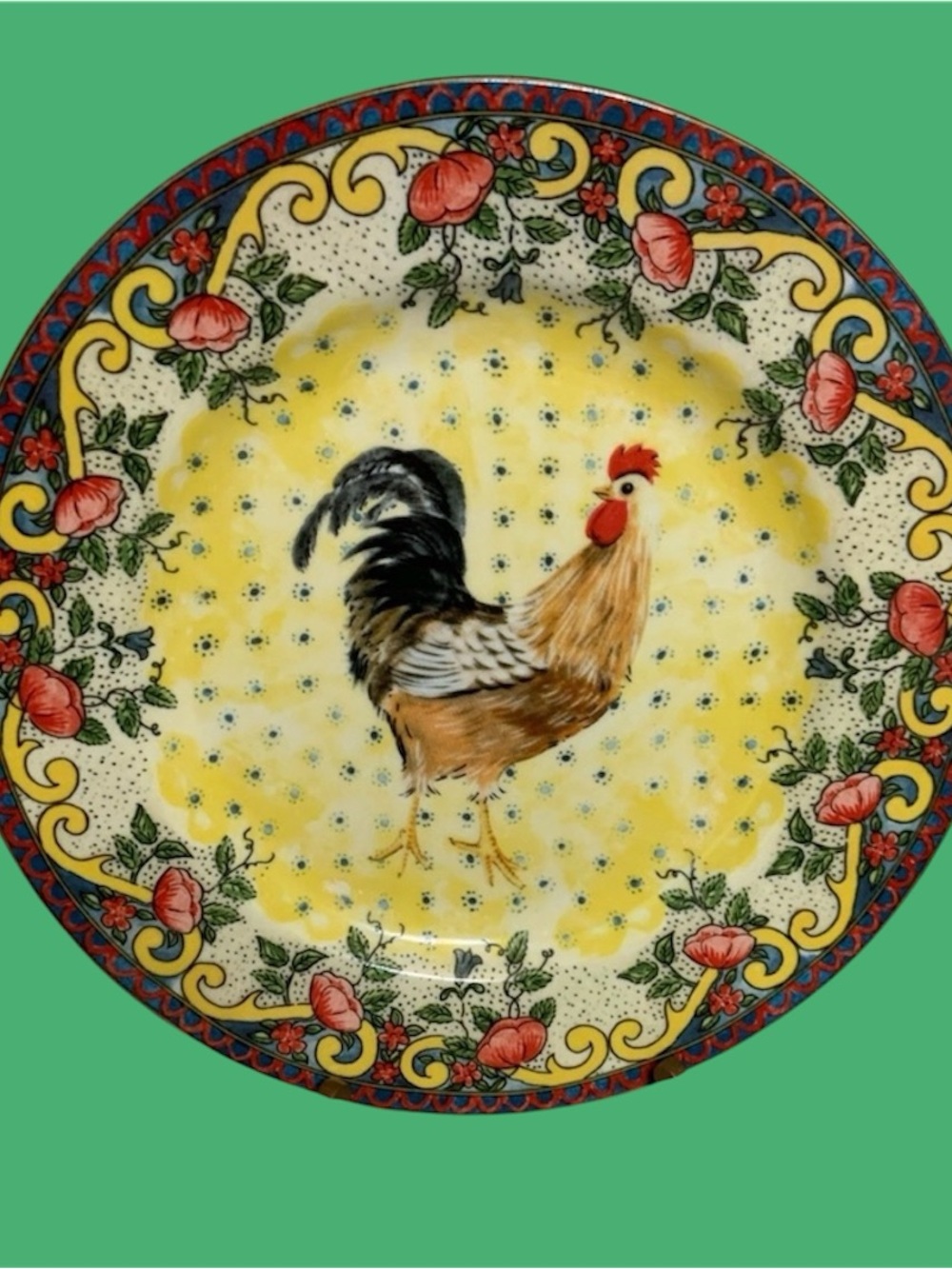 Two Petite Provence Rooster bread plates American Atlier